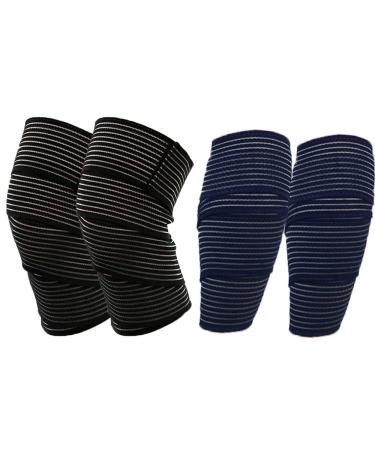 Elastic Compression Bandage For Knee 2 Pair Adjustable Knee Leg Brace Sport Sleeve Wrap Gym Accessories to Prevent Thigh Calf Stiffness Stabilising Ligaments Relieve Joint Pain - 59"