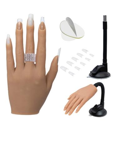 Silicone Practice Hand for Acrylic Nails - Realistic Fake Hand Mannequin Flexible Bendable Silicone Training Hand Tool for Practice Nail Art (Left Hand) 3#