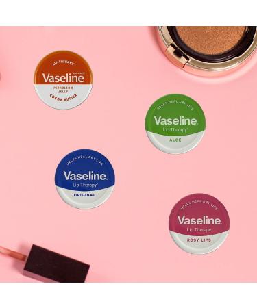 Vaseline Lip Balm - Petroleum Jelly - Lip Therapy - Original Coco Butter Alo VeraAnd Rosy 20g Tin - Soothes Dry Lips - Pack Of 4 - Buy Online on GoSupps.com