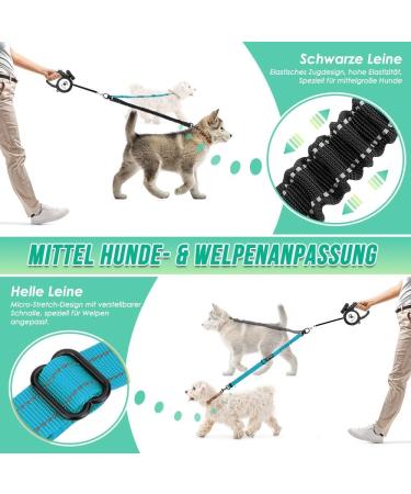 Buy NASJAC Double Dog Leash - No Tangle 360 Rotatable Adjustable Bungee Reflective Leash for Small Medium & Large Dogs - 2-Color Black & Aquamarine - Buy Online on GoSupps.com