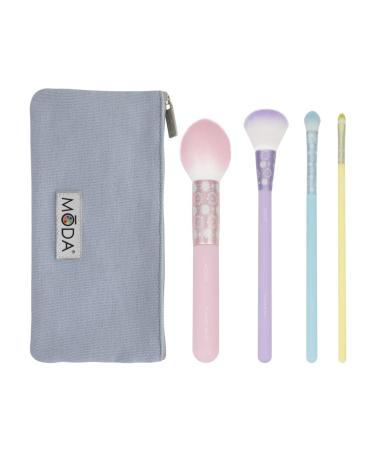 MODA Royal & Langnickel Full Size Posh Pastel 5pc Complete Face Makeup Brush Kit with Pouch Includes Pointed Blush Highlighter Shader and Lip Brushes Multi-Color Pastel