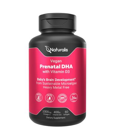 Naturalis Vegan Prenatal with Full Specrum Omega-3 | Algae DHA EPA DPA Vitamin D3 & Active Folate L 5-MTHF | Vegan Society Certified Sustainably Sourced Non-GMO & Soy Free | 60 Veggie Softgels 60 Count (Pack of 1)