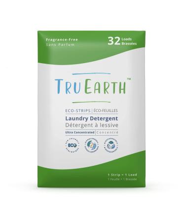 Tru Earth Hypoallergenic, Eco-friendly & Biodegradable Plastic-Free Laundry Detergent Sheets/Eco-Strips for Sensitive Skin, 32 Count (Up to 64 Loads), Fragrance-Free Fragrance-Free 32 Count (Pack of 1)