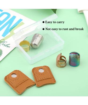 Adjustable Metal and Leather Sewing Thimble Set - 6 Pcs Finger Protectors for Sewing, Embroidery, and Needlework - Buy Online on GoSupps.com