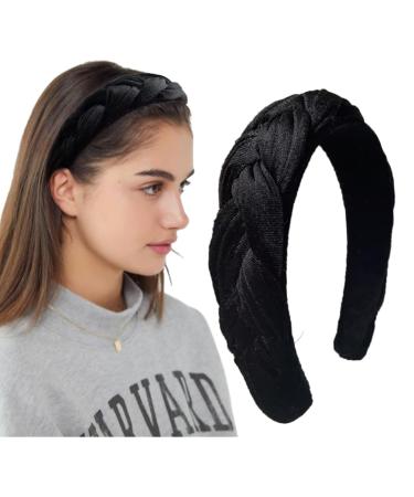 LEBENSWERT Headband Velvet Braided Headband Ladies Traditional Headband Wide Vintage Hairband Fashion Headbands for Women (Black)