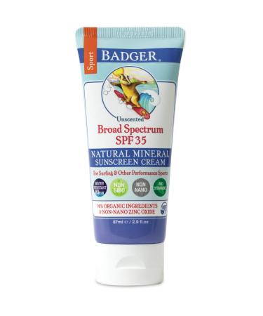 Badger Company Sport Natural Mineral Sunscreen Cream SPF 35 Unscented 2.9 fl oz (87 ml)