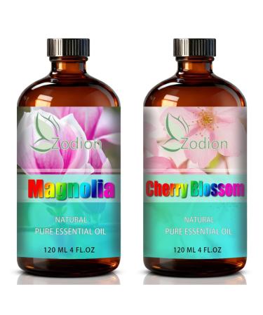 Cherry Blossom Essential Oil 4 Fl Oz and Magnolia Essential Oil 4 Fl Oz - Cherry Blossom & Magnolia Oil for Diffuser Aromatherapy Home Fragrance Skin & Hair Care DIY Candle & Soap Making Yoga