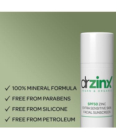 Dr ZinX Organic Zinc Sunscreen SPF50 | Extra Sensitive Skin | Mineral Protection with Hinokitiol - International Shipping Available - Buy Online on GoSupps.com