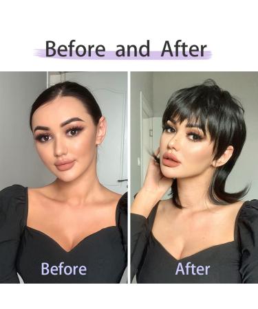 StrRid Short Black Shaggy Layered Mullet Wig with Bangs - Curly Synthetic Hair Replacement for Women - Perfect for Daily Wear, Parties, and Cosplay - Black - Buy Online on GoSupps.com