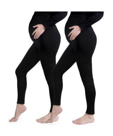 Aomig Women's Maternity Leggings Over Bump Stretchy Adjustable Pregnancy Pants High Waisted Soft Belly Support Maternity Leggings Elastic Waist Full Lenghth Cropped Pants Pregnant Women Yoga Pajama XL 2pcs-xl
