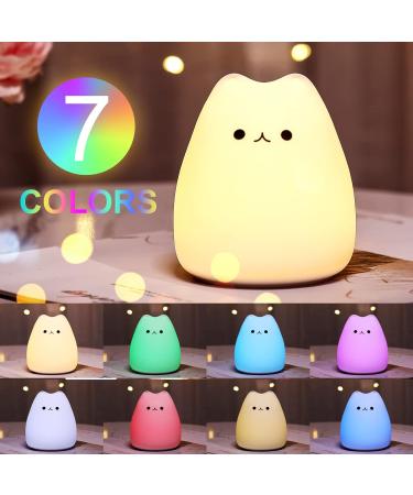 Cute Cat Lamp Kids Night Light for Girls Bedroom with Tap Control 7 Colors Kitty Lamp Birthday Gifts for Baby Toddler Teen Children Boys Portable Silicone Soft Kawaii Nightlight Nursery Room Decor - Buy Online on GoSupps.com