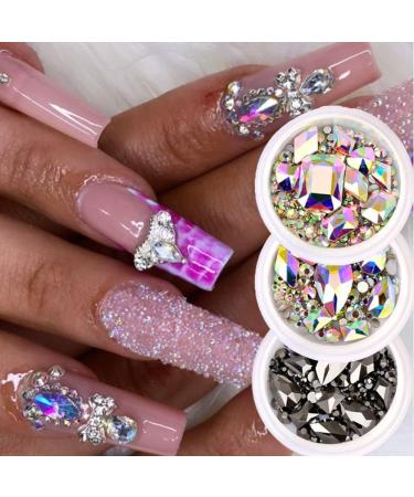Women Diamond Gems 3D DIY Nail Decoration Crystal Nail Rhinestones Flat Bottom Crystal(02) style2 - Buy Online on GoSupps.com