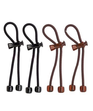 Pulleez Sliding Ponytail Holder  Set of 4 - Acrylic Charms - 2 Brown/ 2 Black Elastic Hair Ties