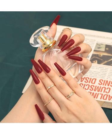 Bohend Long Coffin False Nails Shiny Ballerina Press On Nails (24 Pcs) for Women & Girls Perfect for Parties & Events (Wine) - Buy Online on GoSupps.com