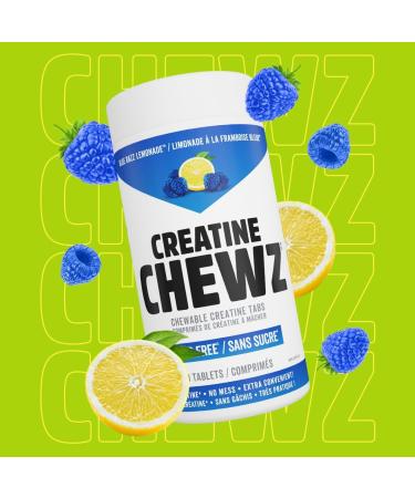 PVL Creatine Chewz Sugar Free Chewable Creatine Supplement for On-The-Go Use 5 g Monohydrate Per Day No Mixing or Mess 80 Chewable (Blue Razz Lemonade) - Buy Online on GoSupps.com