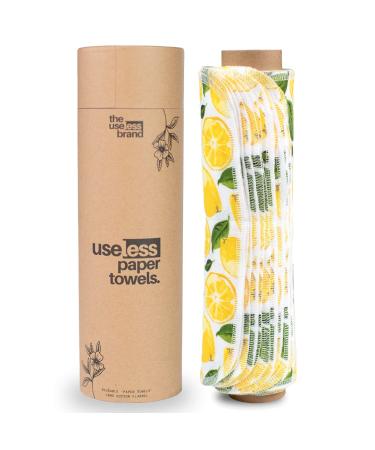 The Useless Brand Reusable Paper Towels Roll | 12 Eco Friendly Washable Cotton Flannel Towels w/Cardboard Roll | Zero Waste & Sustainable | Fits on All Holders (Lemons, 12 Towels) Lemons 12 Count (Pack of 1)