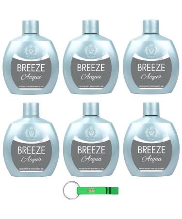 Beni Culinari Breeze Acqua Squeeze 6-Pack of Gas-Free and Aluminum-Free Deodorants 48-Hour Fragrance 100ml + Beni Culinari Keyring