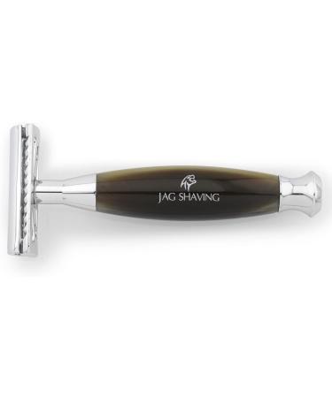 JAG Shaving Razor Set - Premium 4-Part Set with Synthetic Brush & Double Edge Razor - Green Horn Imitation - Perfect for International Shipping - Buy Online on GoSupps.com