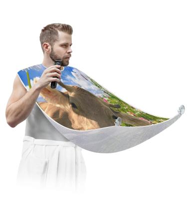 Beard Bib Apron Beard Bib Hair Catcher for Men Shaving and Trimming Non-Stick Waterproof Beard Cape Grooming Cloth Cow Flower