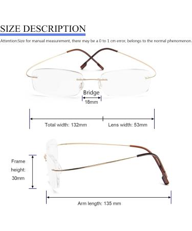 Rimless Titanium Reading Glasses for Men & Women - Super Light +2.0 Gold Reading Aid - Buy Online on GoSupps.com