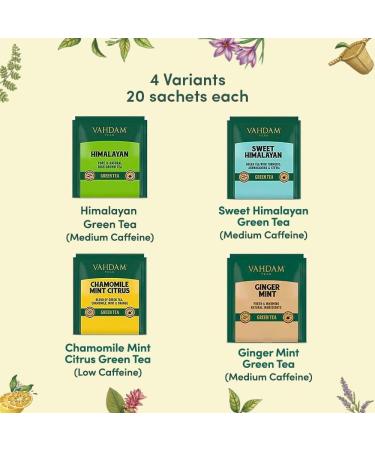 VAHDAM Green Tea Sampler Gift Set - 4 Flavors, 20 Tea Bags Each | Gluten Free Non GMO Christmas Tea Gift 2023 | Ideal Christmas Gift for Women, Men, and Adults - Buy Online on GoSupps.com