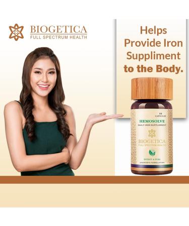 Biogetica Hemosolve Herbal Daily Iron Supplement with Kassisa Mineral and Sarsaparilla Root - Non-GMO - 100% Vegan Ayurveda Supplement - 80 Capsules - Buy Online on GoSupps.com