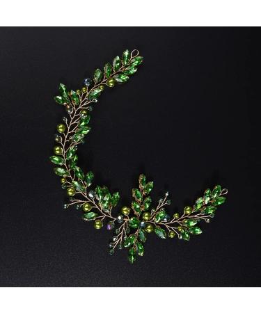 JWICOS Crystal Wedding Headband for Brides | Pearl Bridal Hair Vine (Green Gold) - Buy Online on GoSupps.com