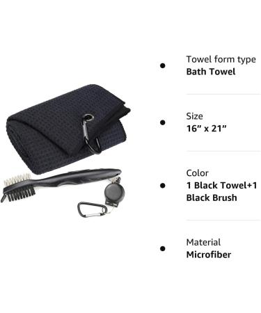 Mile High Life Microfiber Waffle Pattern Tri-fold Golf Towel & Brush Tool Kit | Club Groove Cleaner, Extension Cord and Clip | Black Towel & Brush - Buy Online on GoSupps.com
