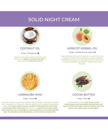 Balade en Provence - Solid Night Cream For Face - 40G. The 1st in the World Certified Organic by Bio Earth Durable and by Vegan Society. Free Fragrance Handmade in France 100% Natural Cruelty Free - Buy Online on GoSupps.com