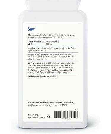 L-Lysine 1000mg Supplement - 90 Tablets - UK Manufactured to GMP Standards - Buy Online on GoSupps.com