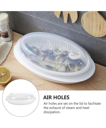 Zerodeko 1pc Steamer Steamed Fish Plate Microwave Cooking Pot Dumpling Steam Baskets for Rice Fish Steaming Holder Microwave Cookware Food Cover Micro-wave Oven White Food Grade Pp White 32.7x18.6cm - Buy Online on GoSupps.com