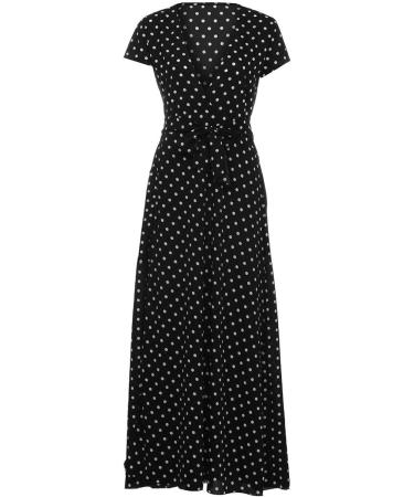 Hemlock Women's V-Neck Short Sleeve Maxi Dress | Printed Summer Beach Dress | Plus Size XX-Large Black - Buy Online on GoSupps.com