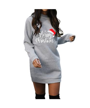 Women's fashion Christmas costume cartoon pulli dress bag christmas elk sweatshirt dress Christmas dress mini sweater pulli dress Christmas dresses gray m