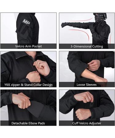 IDOGEAR Men G3 Combat Shirt with Elbow Pads - Black Large | Tactical Military Airsoft Clothing - Buy Online on GoSupps.com