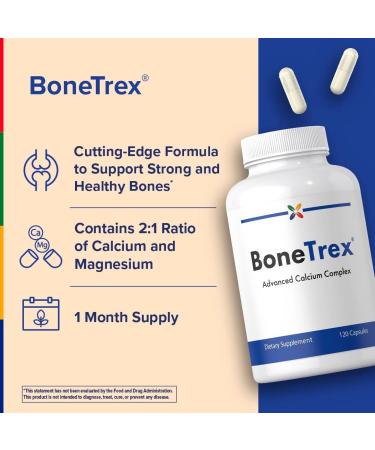 Stop Aging Now - Calcium Complex Supplement - 120 Capsules - BoneTrex with Magnesium Vitamin D Vitamin K2 and Boron - Buy Online on GoSupps.com