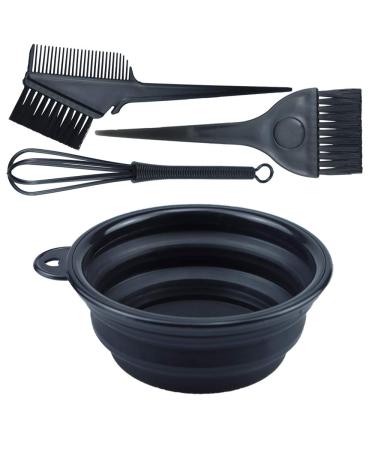 KOENWEENI 4PCS Hair Dye Kit Includes Hair Tinting Bowl Dyeing Brushes Sharp Tail Comb Mixer for DIY Hair Coloring Beauty Salon Tools Set Black