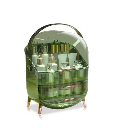 Galat e retro series 180 rotatable wearable make -up organizer cosmetic box cosmetic storage box with dust -tight lid beauty organizer with 2 drawers and handle - (retro -green)