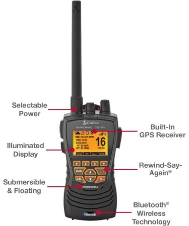 Cobra MR HH600FLTBTGPS Handheld Floating VHF Radio - 6W, GPS, Bluetooth, Submersible - Grey - Buy Online on GoSupps.com