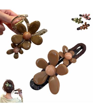 Retro Flower Duckbill Straight Clip Retro Flower Duckbill Straight Clips Flower Hair Claw Clips for Women (2pcs-D)