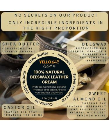Buy Yellowell Natural Beeswax Leather Cream | 4 oz | Restore Soften & Protect Leather | Beeswax Shea Butter Almond & Castor Oil - Buy Online on GoSupps.com