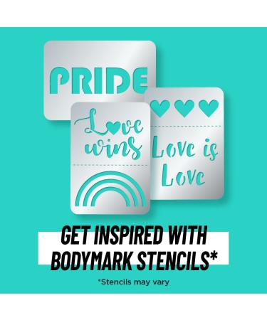 BodyMark by BIC Temporary Tattoo Marker Pride Pack - Skin-Safe, Mixed Brush & Fine Tip, 11 Markers + 10 Stencils - Assorted Colors - Buy Online on GoSupps.com