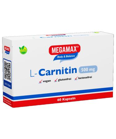 MEGAMAX L-Carnitine 500 mg 60 capsules | Ideal for figure training | Vegan | gluten-free | Lactose-free Carnitine
