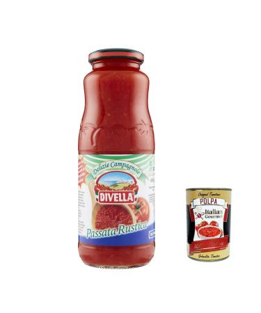 Italian Gourmet E.R. Divella Delizie Campagnole Passata Rustica Lot de 6 p tes de tomates sauce tomate 100 % italienne 680 g + Italian Gourmet Polpa 400 g