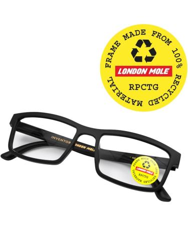 Buy Stylish London Mole Glasses | Unisex Rectangular Reading Glasses with Feder Hinges | Eco-Friendly Recycled Matt Black 1.5x - Buy Online on GoSupps.com