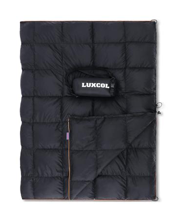 LUXCOL Down Camping Blanket - 700 Fill Power Puffy, Warm, Water Resistant, Lightweight and Portable for Outdoors, Travel, Camping - Black