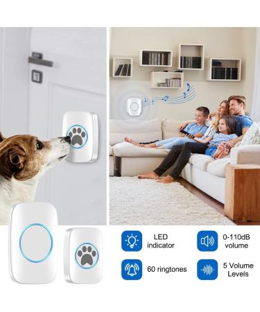 Wireless Dog Doorbell & Buzzer - Waterproof 300m Range 60 Ringtones Adjustable Volume - Smart LED Flash - 1 Transmitter + 1 Receiver - Buy Online on GoSupps.com