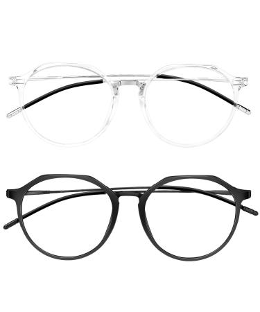 HBSelect Blue light filter glasses Blue Light Blass Window Glass for Computer TV Work Gaming Blaufilter Screen Glasses Men Ladies Unisex 2PCs Black & Transparent