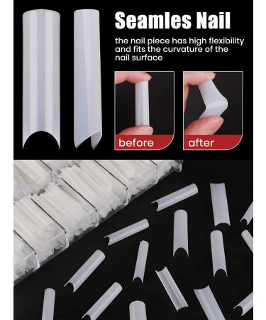 Kalolary 400 Pcs Extra Long U-Curve Acrylic Nail Tips - Natural Color Full Cover C Curve Fake Nails for Nail Art & Extensions - Buy Online on GoSupps.com