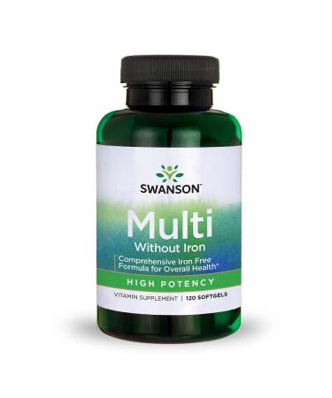 Swanson Multi Without Iron Multivitamin Health Supplement Iron-Free Formula 120 Softgels Sgels
