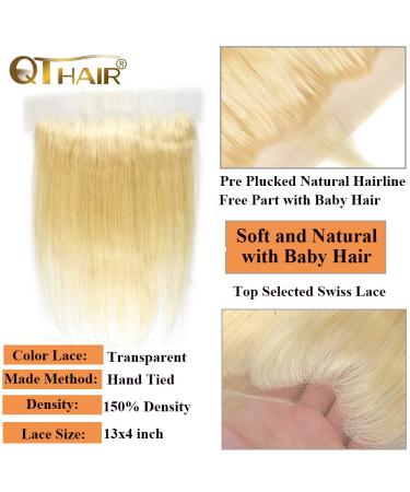 QTHAIR 12A Russian Blonde #613 Transparent Lace Frontal - Body Wave Honey Blonde Straight Frontal 10 inch 130% Density - Pre Plucked Natural Hairline for Black Women - Buy Online on GoSupps.com